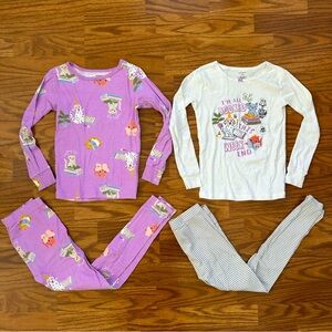 Carter’s 4pc Cotton Pajama Set Girls Size 7 7A Long Sleeve Pants Dogs Cats Books